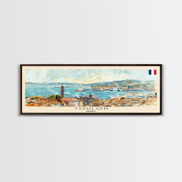 Toulon France Panoramic Travel Poster, Framed Canvas Print or Metal Wall Art, Travel Art, Home Decor, Panoramic Painting, Midcentury Art