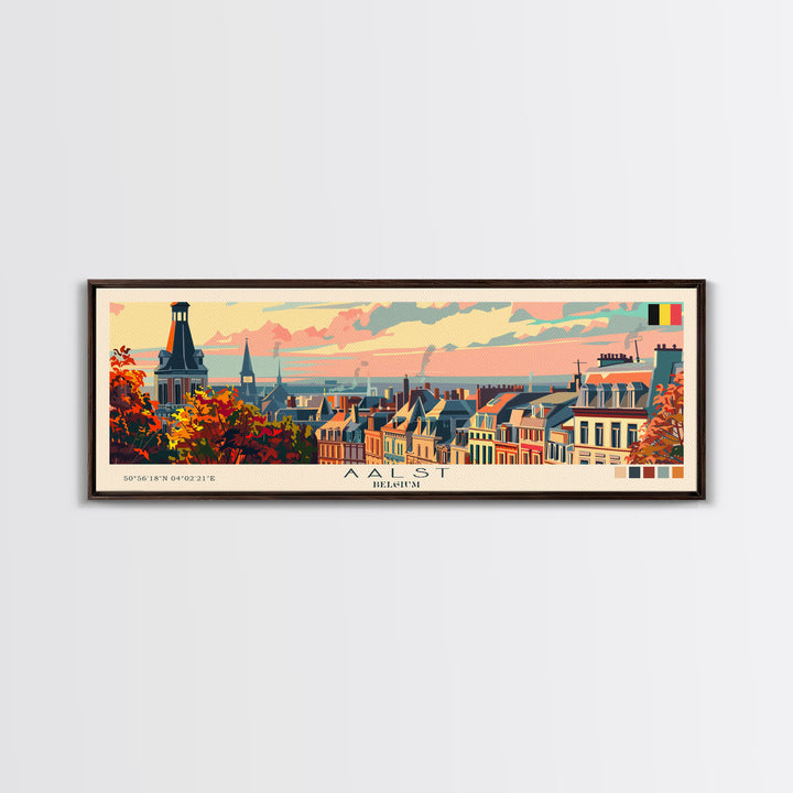 Aalst Belgium Travel Print Wall Art, Panoramic City Art, Travel Art, Wall Decor, Vacation Gift, Framed Canvas Print Or Metal Art