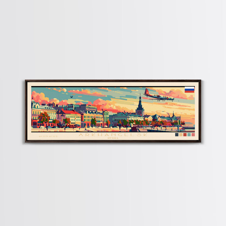 Arkhangelsk Russia Panoramic Travel Poster, Framed Canvas Print or Metal Wall Art, Travel Art, Home Decor, Panoramic Painting, Midcentury Art