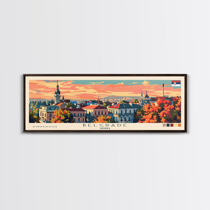 Belgrade Serbia Panoramic Travel Poster, Framed Canvas Print or Metal Wall Art, Travel Art, Home Decor, Panoramic Painting, Midcentury Art