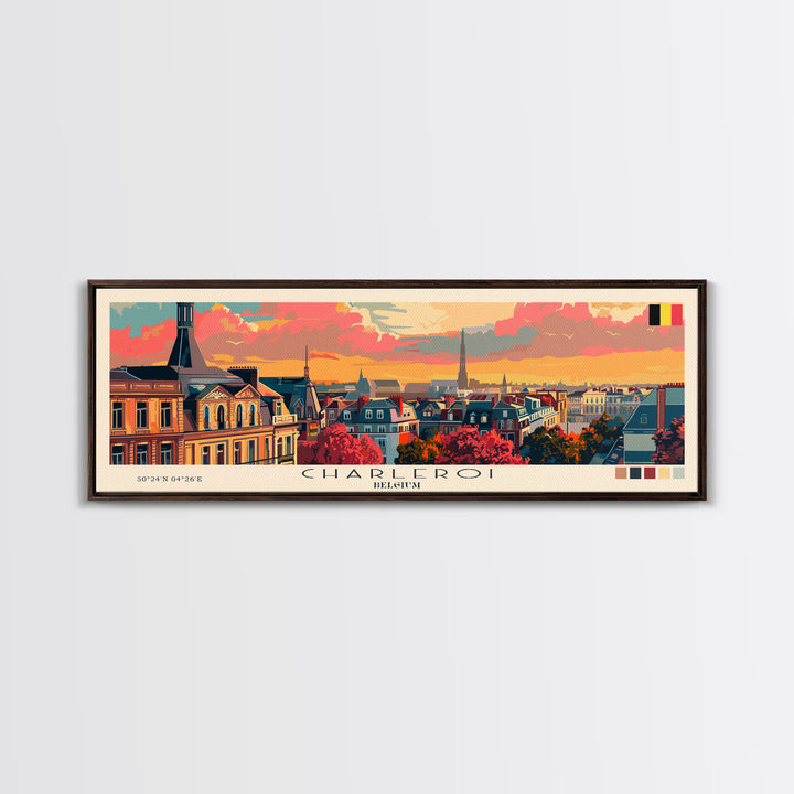 Charleroi Belgium Travel Print Wall Art, Panoramic City Art, Travel Art, Wall Decor, Vacation Gift, Framed Canvas Print Or Metal Art