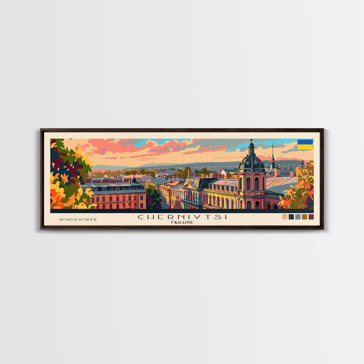 Chernihiv Ukraine Panoramic Travel Poster, Framed Canvas Print or Metal Wall Art, Travel Art, Home Decor, Panoramic Painting, Midcentury Art