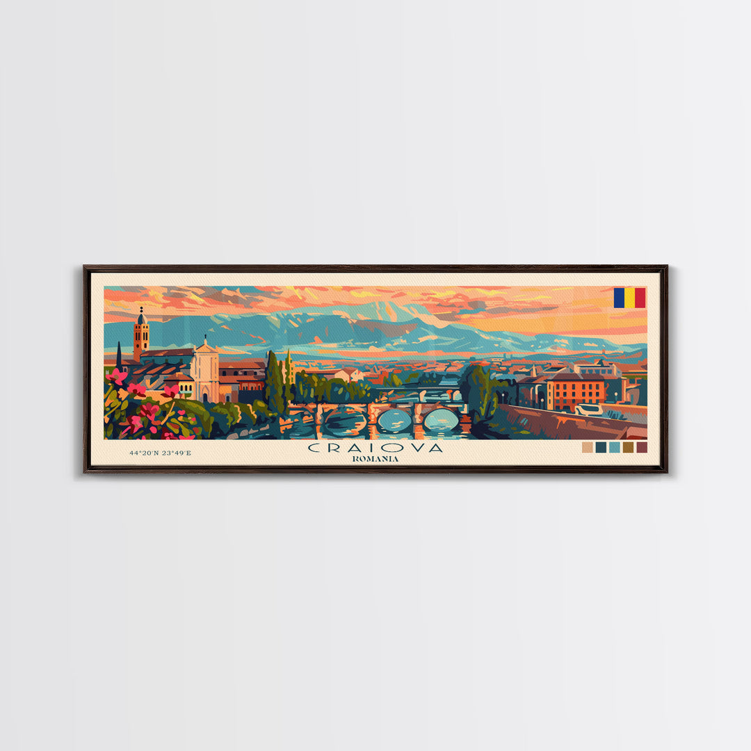 Craiova Romania Travel Print Wall Art, Panoramic City Art, Travel Art, Wall Decor, Vacation Gift, Framed Canvas Print Or Metal Art