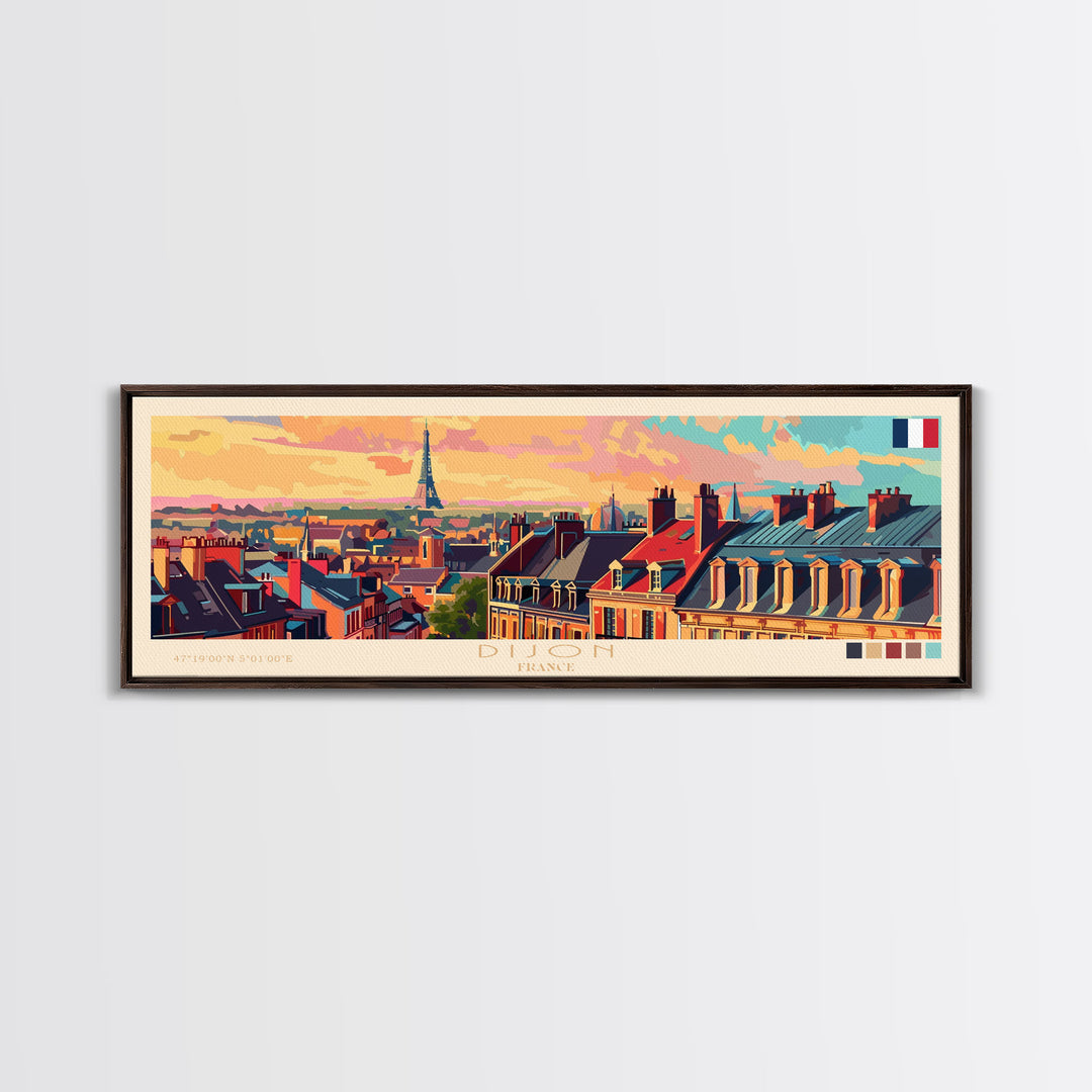 Dijon France Travel Art, City Art, Framed Canvas Print or Metal Wall Art, Europe Travel Poster, Panoramic Wall Art, Extra Wide Wall Art