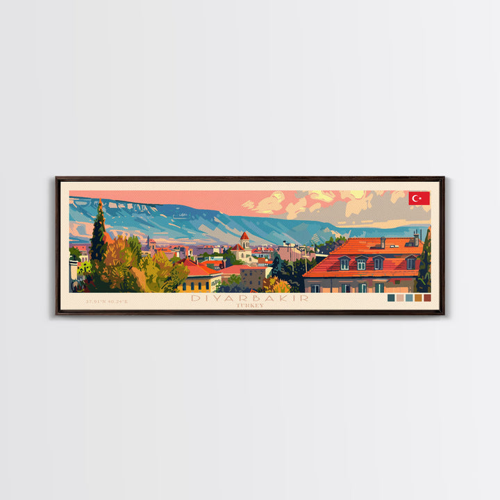 Diyarbakr Turkey Panoramic Travel Poster, Framed Canvas Print or Metal Wall Art, Travel Art, Home Decor, Panoramic Painting, Midcentury Art