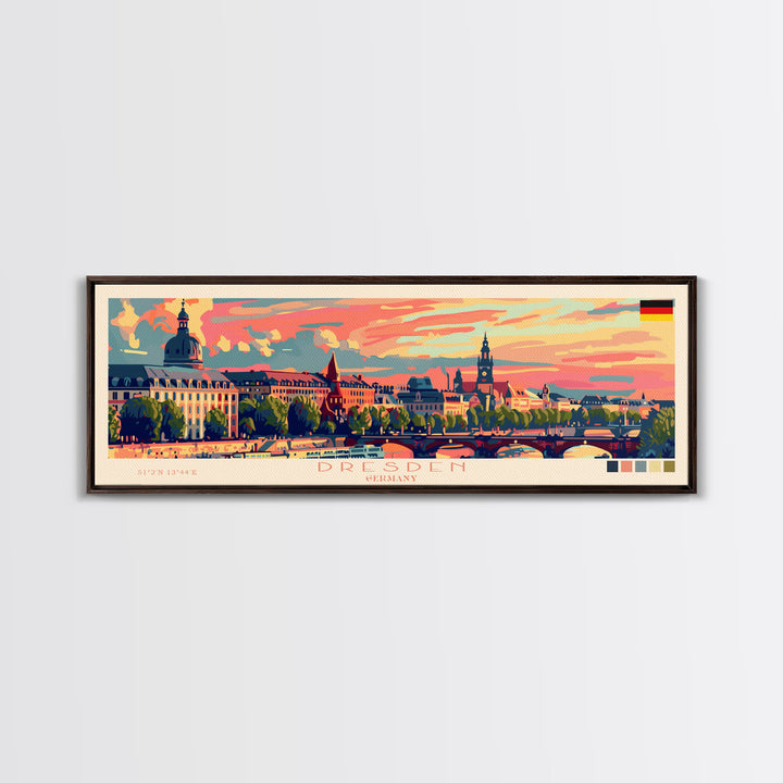 Dresde Germany Travel Art, City Art, Framed Canvas Print or Metal Wall Art, Europe Travel Poster, Panoramic Wall Art, Extra Wide Wall Art