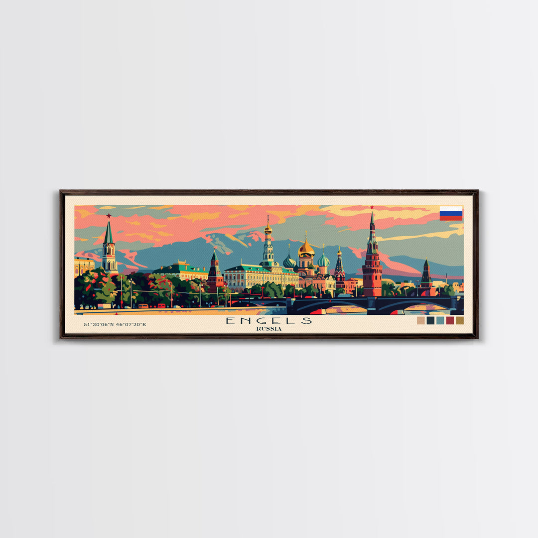 Engels Russia Panoramic Travel Poster, Framed Canvas Print or Metal Wall Art, Travel Art, Home Decor, Panoramic Painting, Midcentury Art