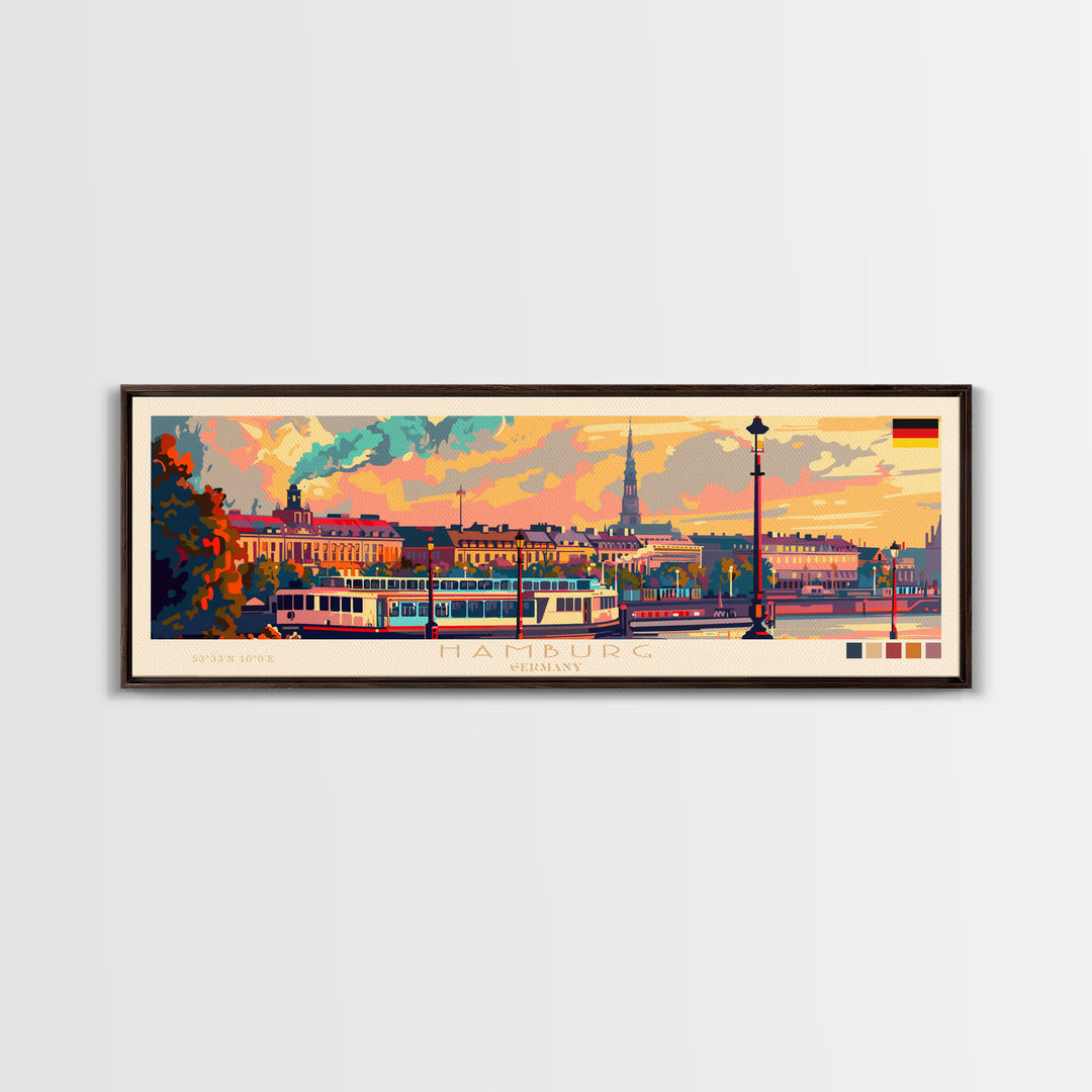 Hamburg Germany Travel Print Wall Art, Panoramic City Art, Travel Art, Wall Decor, Vacation Gift, Framed Canvas Print Or Metal Art