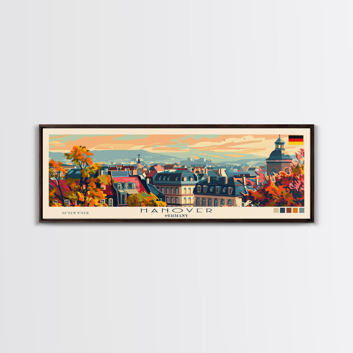 Hanover Germany Panoramic Travel Poster, Framed Canvas Print or Metal Wall Art, Travel Art, Home Decor, Panoramic Painting, Midcentury Art