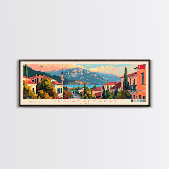 Kahramanmaras Turkey Panoramic Travel Poster, Framed Canvas Print or Metal Wall Art, Travel Art, Home Decor, Panoramic Painting, Midcentury Art