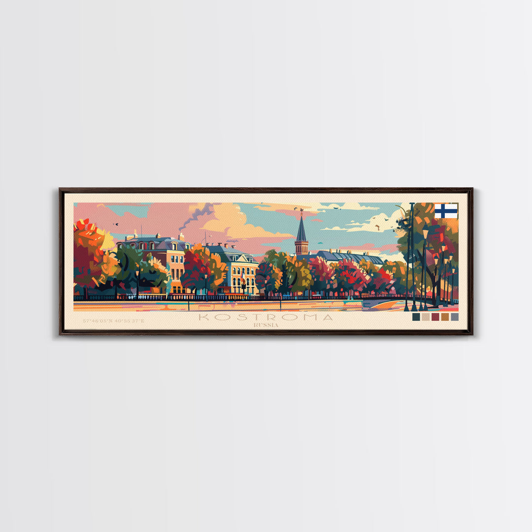 Kostroma Russia  Wall Art, Panoramic Travel Poster, Panoramic Framed Canvas Print, City Wall Art, Wall Hanging Home Decor, Travel Art