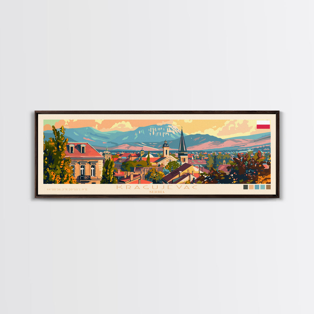 Kragujevac Serbia Travel Print Wall Art, Panoramic City Art, Travel Art, Wall Decor, Vacation Gift, Framed Canvas Print Or Metal Art