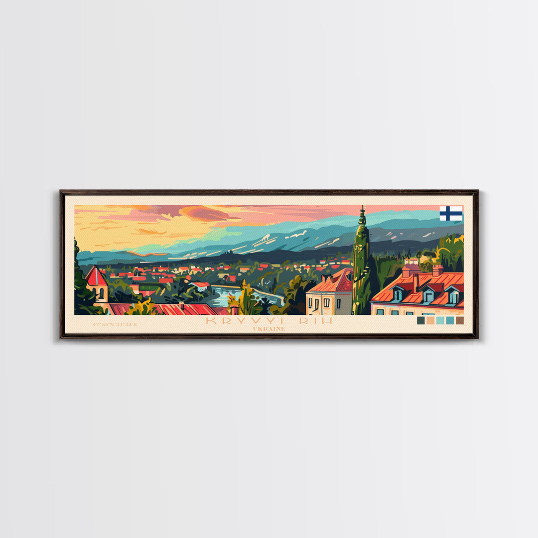 KryvyiRih Ukraine Panoramic Travel Poster, Framed Canvas Print or Metal Wall Art, Travel Art, Home Decor, Panoramic Painting, Midcentury Art