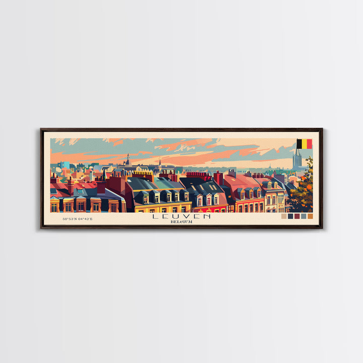 Leuven Belgium Travel Print Wall Art, Panoramic City Art, Travel Art, Wall Decor, Vacation Gift, Framed Canvas Print Or Metal Art