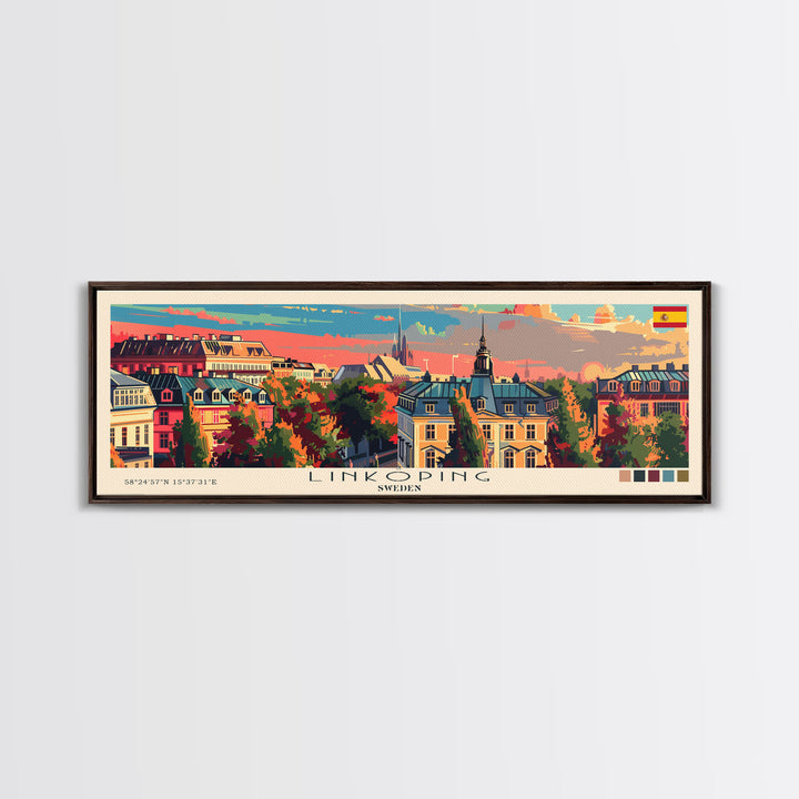 Linkoping Sweden Travel Art, City Art, Framed Canvas Print or Metal Wall Art, Europe Travel Poster, Panoramic Wall Art, Extra Wide Wall Art