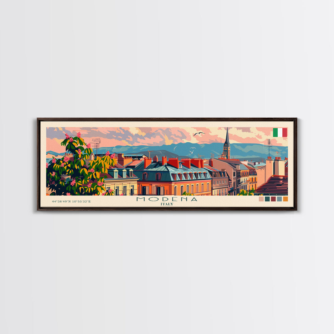 Modena Italy Travel Print Wall Art, Panoramic City Art, Travel Art, Wall Decor, Vacation Gift, Framed Canvas Print Or Metal Art