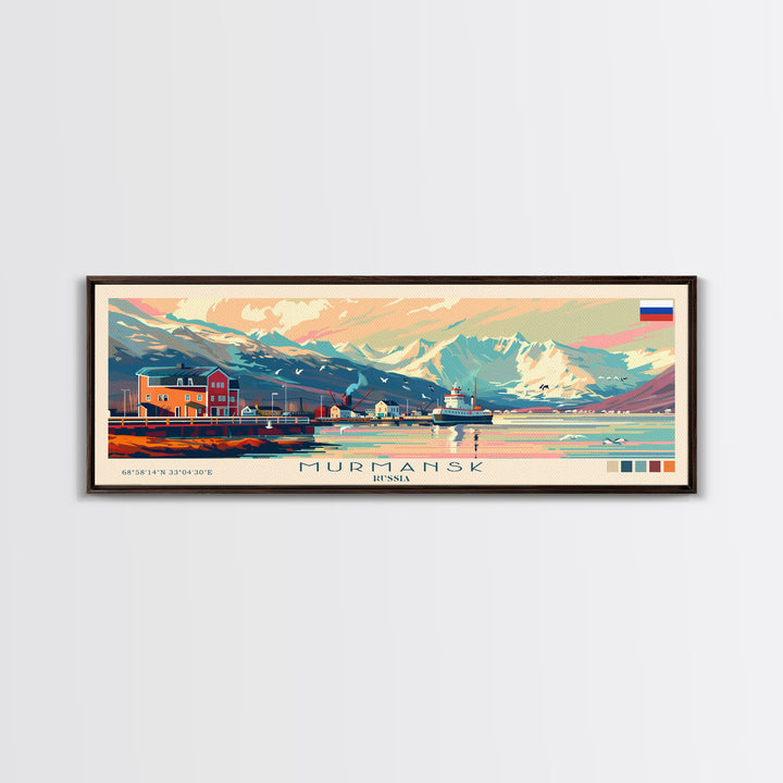 Murmansk Russia Panoramic Travel Poster, Framed Canvas Print or Metal Wall Art, Travel Art, Home Decor, Panoramic Painting, Midcentury Art