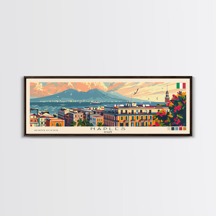 Naples Italy Travel Art, City Art, Framed Canvas Print or Metal Wall Art, Europe Travel Poster, Panoramic Wall Art, Extra Wide Wall Art