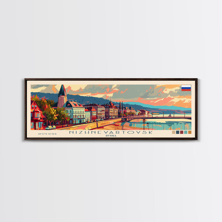 Nizhnevartovsk Russia Travel Art, City Art, Framed Canvas Print or Metal Wall Art, Europe Travel Poster, Panoramic Wall Art, Extra Wide Wall Art