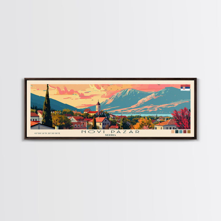 Novi Pazar Serbia Travel Print Wall Art, Panoramic City Art, Travel Art, Wall Decor, Vacation Gift, Framed Canvas Print Or Metal Art