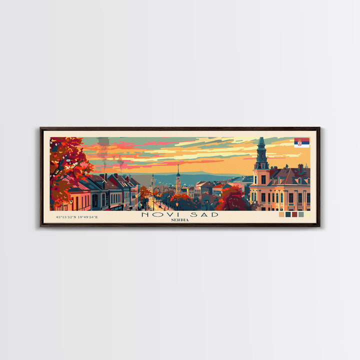 Novi Sad Serbia Travel Art, City Art, Framed Canvas Print or Metal Wall Art, Europe Travel Poster, Panoramic Wall Art, Extra Wide Wall Art