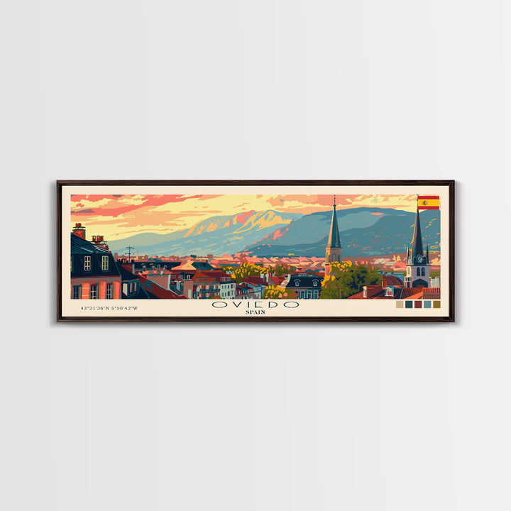 Oviedo Spain Travel Art, City Art, Framed Canvas Print or Metal Wall Art, Europe Travel Poster, Panoramic Wall Art, Extra Wide Wall Art