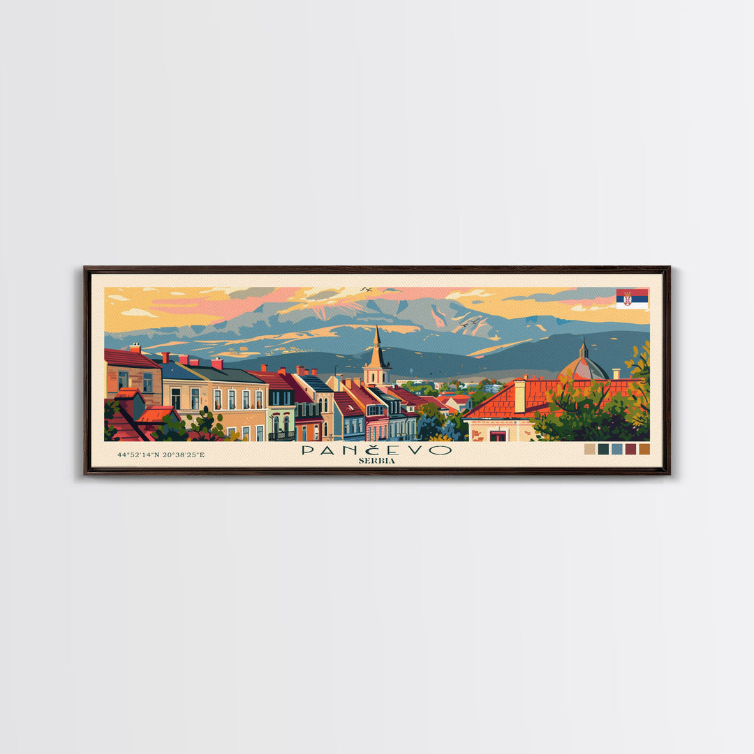 Pančevo Serbia Wall Art, Panoramic Travel Poster, Panoramic Framed Canvas Print, City Wall Art, Wall Hanging Home Decor, Travel Art