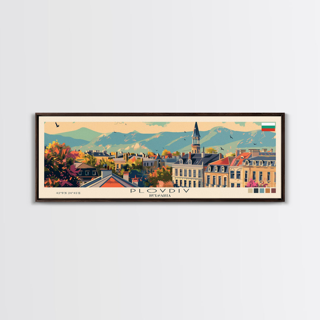 Plovdiv Bulgaria Travel Art, City Art, Framed Canvas Print or Metal Wall Art, Europe Travel Poster, Panoramic Wall Art, Extra Wide Wall Art