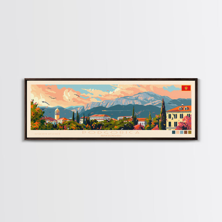 Podgorica Montenegro Travel Art, City Art, Framed Canvas Print or Metal Wall Art, Europe Travel Poster, Panoramic Wall Art, Extra Wide Wall Art