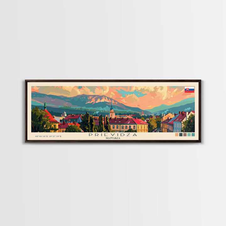 Prievidza Slovakia Travel Print Wall Art, Panoramic City Art, Travel Art, Wall Decor, Vacation Gift, Framed Canvas Print Or Metal Art