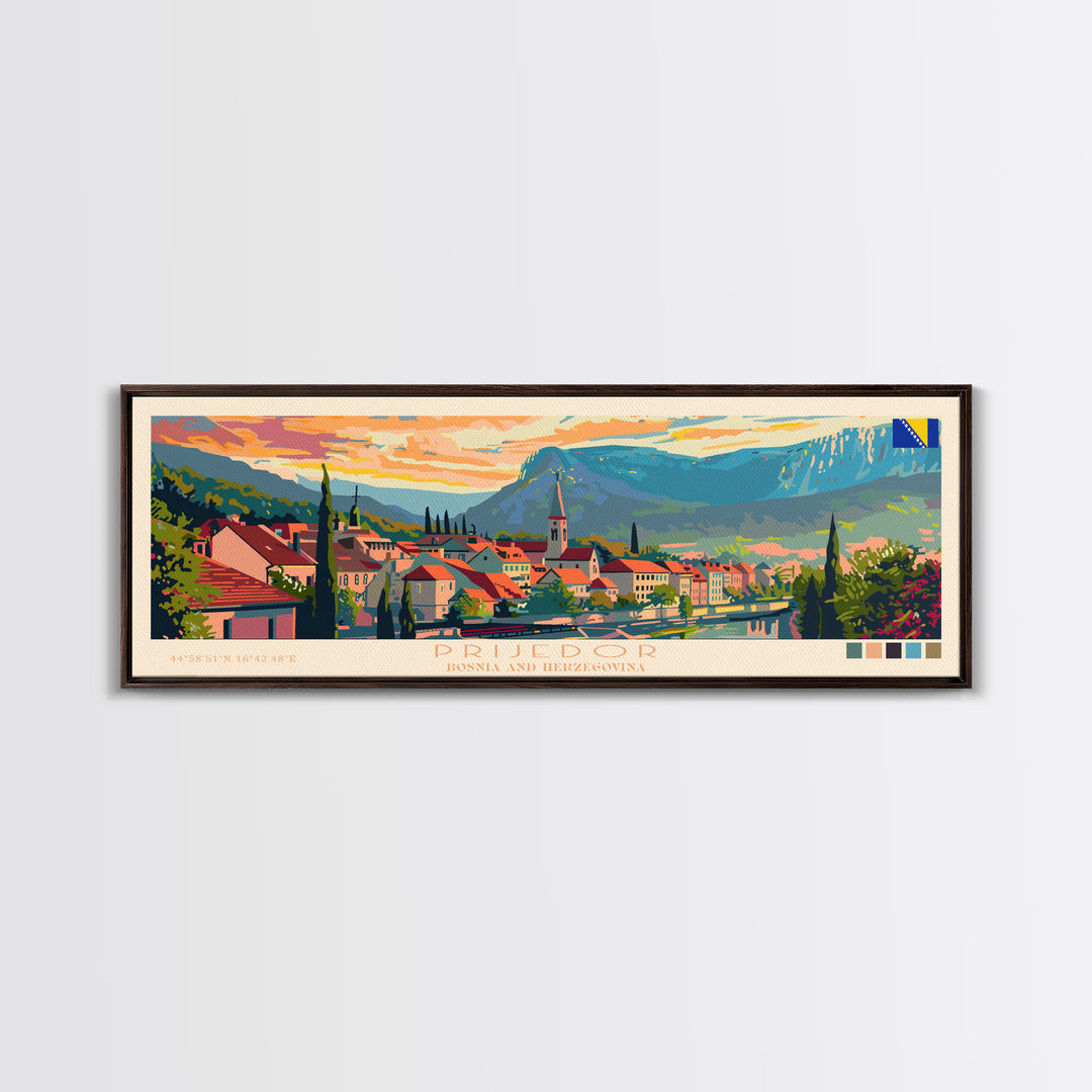 Prijedor Bosnia Travel Art, City Art, Framed Canvas Print or Metal Wall Art, Europe Travel Poster, Panoramic Wall Art, Extra Wide Wall Art