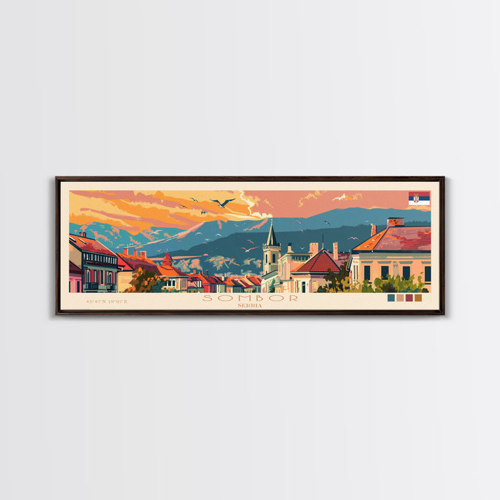 Sombor Serbia Travel Print Wall Art, Panoramic City Art, Travel Art, Wall Decor, Vacation Gift, Framed Canvas Print Or Metal Art