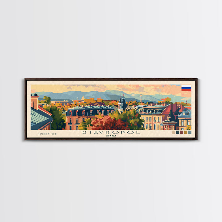 Stavropol Russia Panoramic Travel Poster, Framed Canvas Print or Metal Wall Art, Travel Art, Home Decor, Panoramic Painting, Midcentury Art