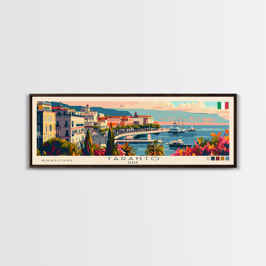 Taranto Italy Travel Art, City Art, Framed Canvas Print or Metal Wall Art, Europe Travel Poster, Panoramic Wall Art, Extra Wide Wall Art