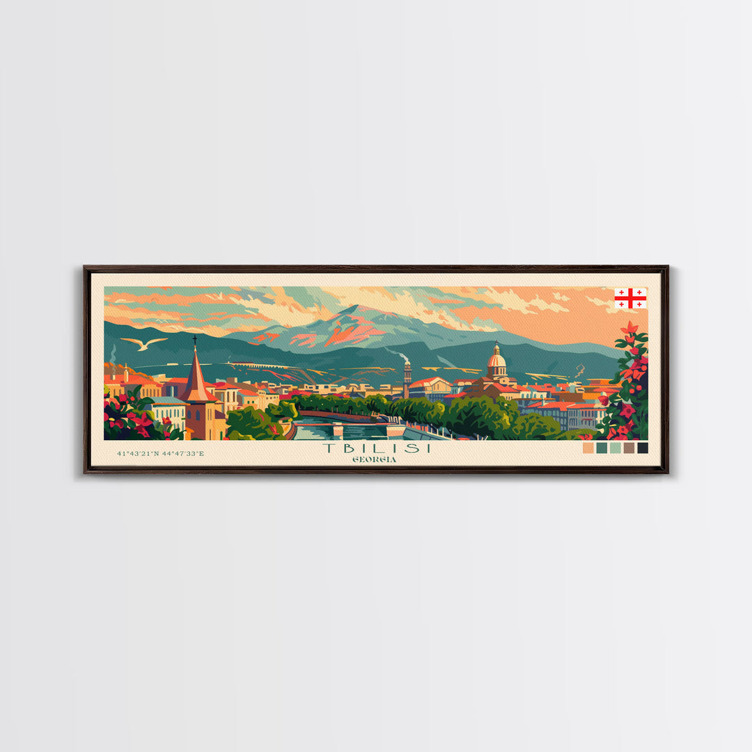 Tbilisi Georgia Travel Art, City Art, Framed Canvas Print or Metal Wall Art, Europe Travel Poster, Panoramic Wall Art, Extra Wide Wall Art