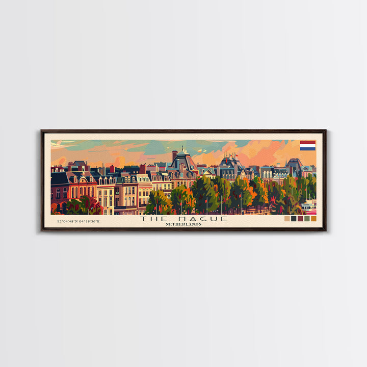 The Hague Netherlands Travel Print Wall Art, Panoramic City Art, Travel Art, Wall Decor, Vacation Gift, Framed Canvas Print Or Metal Art