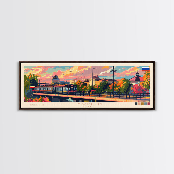 Tyumen Russia Panoramic Travel Poster, Framed Canvas Print or Metal Wall Art, Travel Art, Home Decor, Panoramic Painting, Midcentury Art