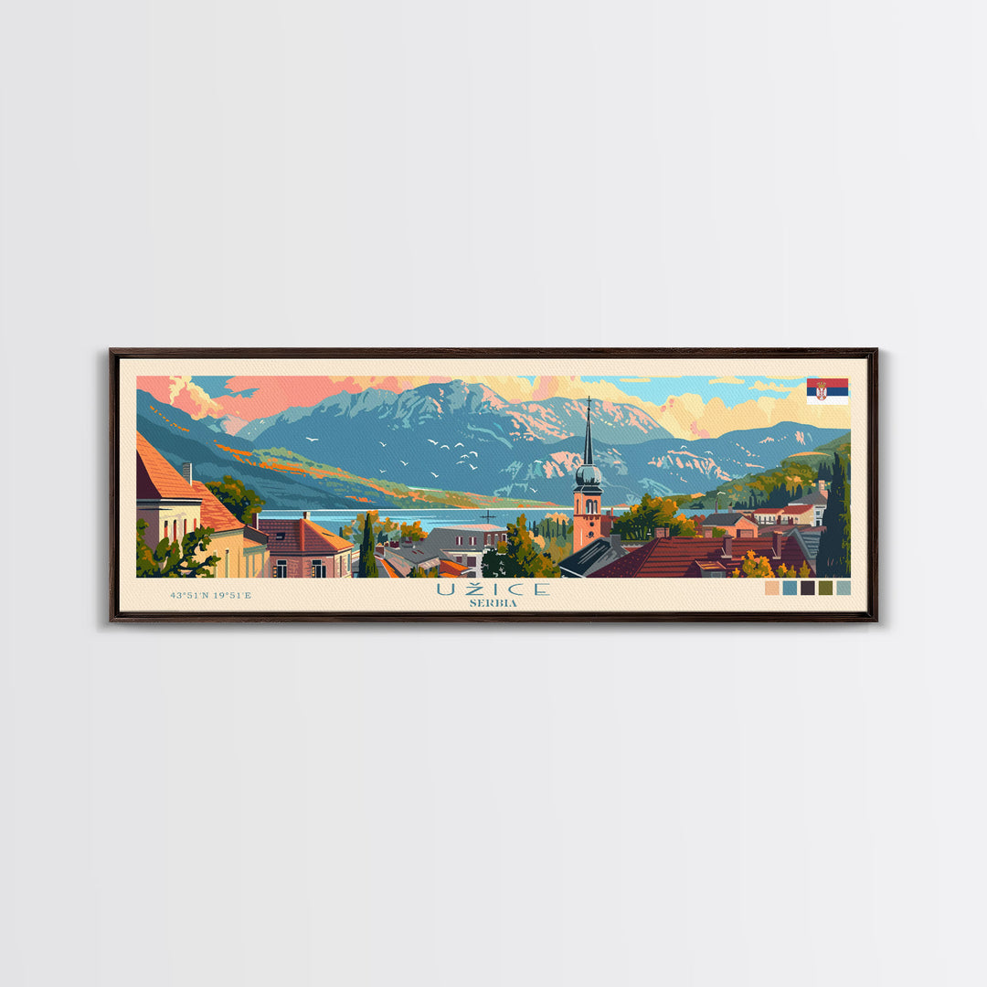 Užice Serbia Travel Print Wall Art, Panoramic City Art, Travel Art, Wall Decor, Vacation Gift, Framed Canvas Print Or Metal Art