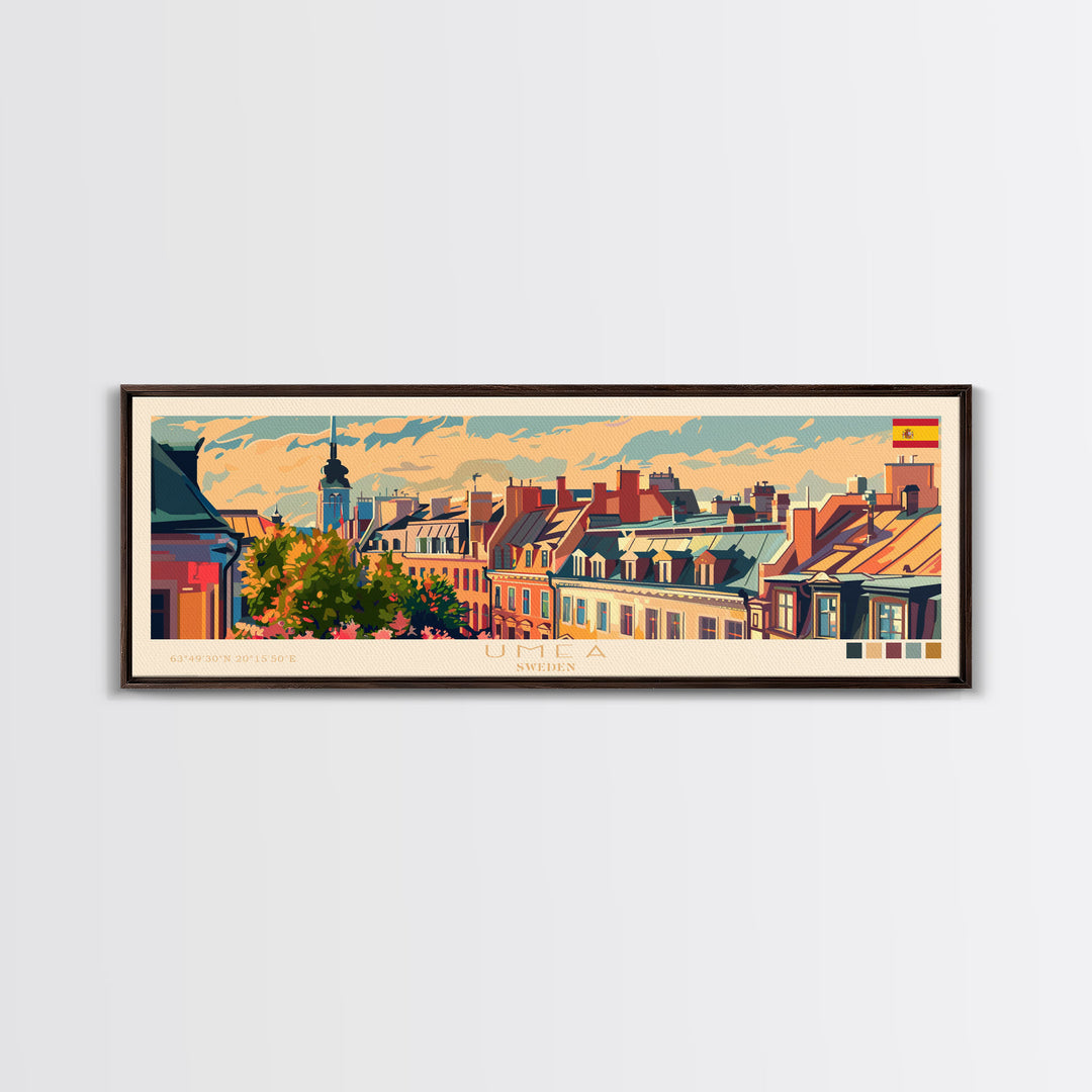 Ume Sweden Panoramic Travel Poster, Framed Canvas Print or Metal Wall Art, Travel Art, Home Decor, Panoramic Painting, Midcentury Art