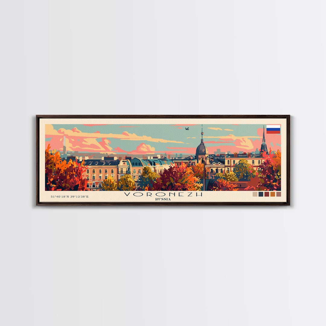 Voronezh Russia Panoramic Travel Poster, Framed Canvas Print or Metal Wall Art, Travel Art, Home Decor, Panoramic Painting, Midcentury Art