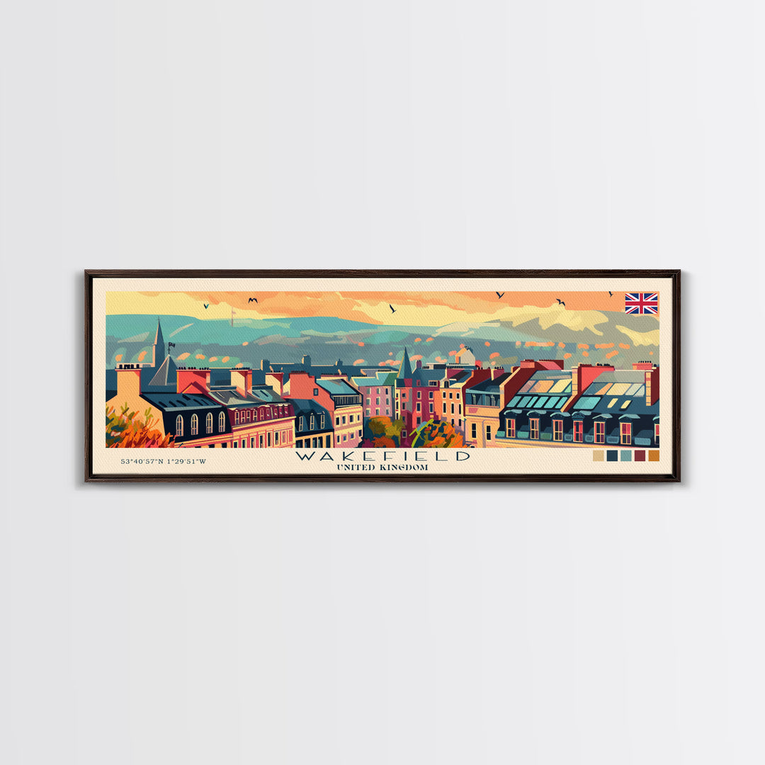 Wakefield United Kingdom Travel Print Wall Art, Panoramic City Art, Travel Art, Wall Decor, Vacation Gift, Framed Canvas Print Or Metal Art