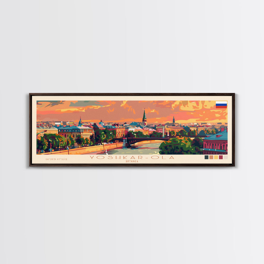 Yoshkar Ola Russia Panoramic Travel Poster, Framed Canvas Print or Metal Wall Art, Travel Art, Home Decor, Panoramic Painting, Midcentury Art