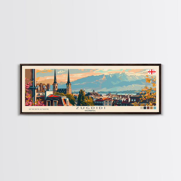 Zugdidi Georgia Travel Print Wall Art, Panoramic City Art, Travel Art, Wall Decor, Vacation Gift, Framed Canvas Print Or Metal Art