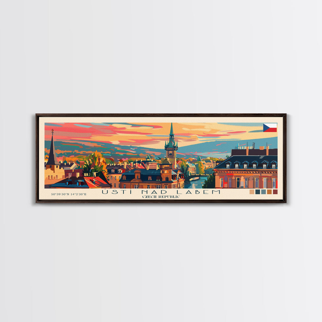 ÚstÍ nad Labem Czech Republic Wall Art, Panoramic Travel Poster, Panoramic Framed Canvas Print, City Wall Art, Wall Hanging Home Decor, Travel Art