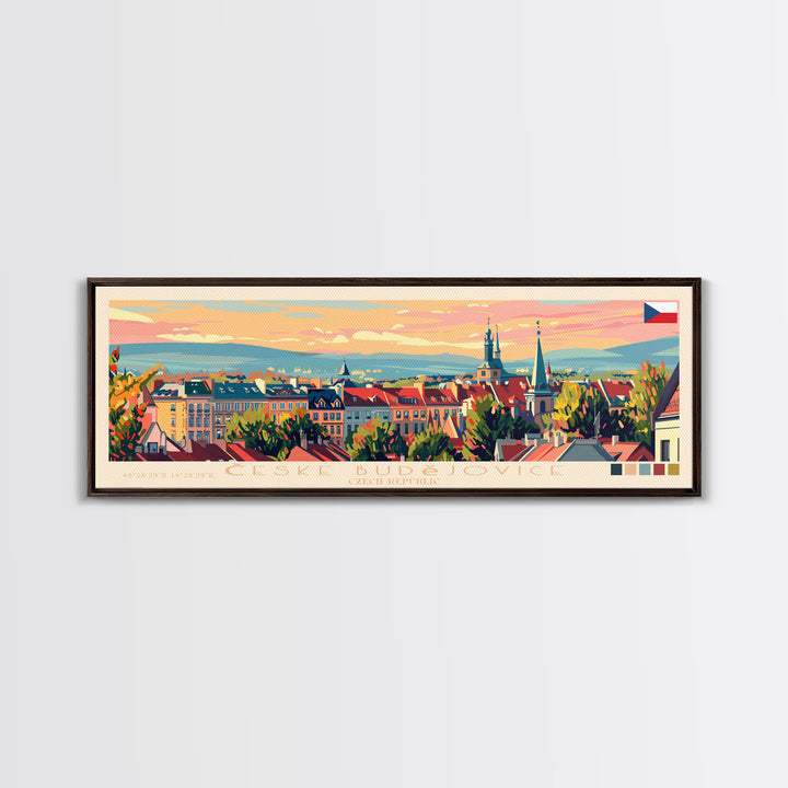 Ceske Budejovice Czech Wall Art, Panoramic Travel Poster, Panoramic Framed Canvas Print, City Wall Art, Wall Hanging Home Decor, Travel Art