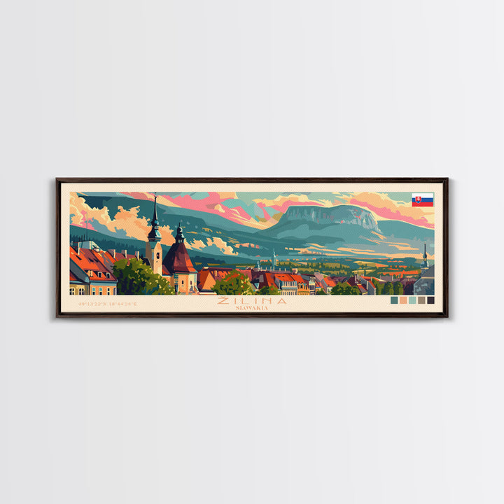 Zilina Slovakia Panoramic Travel Poster, Framed Canvas Print or Metal Wall Art, Travel Art, Home Decor, Panoramic Painting, Midcentury Art