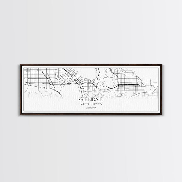 Panoramic Glendale City Map, California Art, Map Print, Minimalist Wall Art, Canvas Art, Housewarming Gift, Street Map Art, Closing Gift