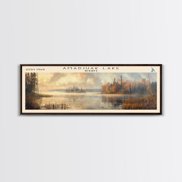 Amadjuak Lake Panoramic Framed Canvas Print, Lake House Decor, Minimalist Art, Travel Poster, Scenic View, Nature Wall Art