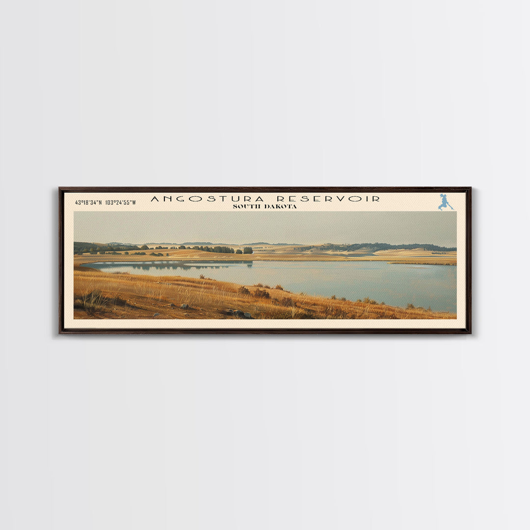 Angostura Reservoir South Dakota Panoramic Framed Canvas Print, Lake House Decor, Minimalist Art, Travel Poster, Scenic Painting