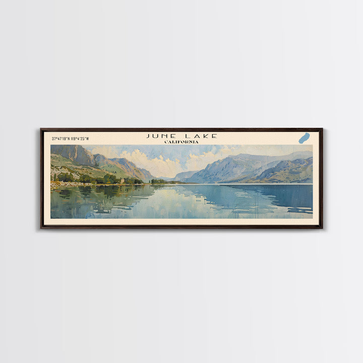 June Lake California Framed Canvas Print, Panoramic Lake House Decor, Wall Art, Travel Poster, Peaceful Lake Painting, Nature Art